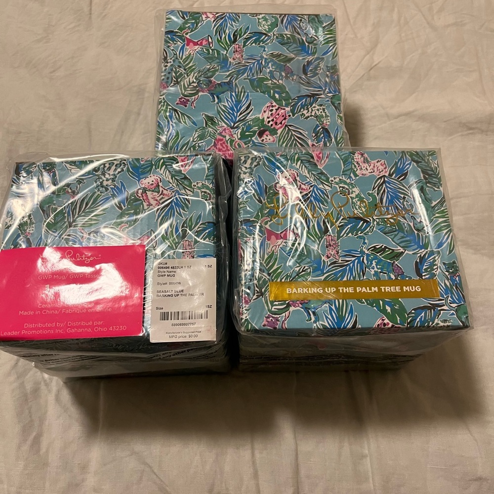 3 Lilly Pulitzer Mugs - BARKING UP THE PALM TREE - NIB / NWT
